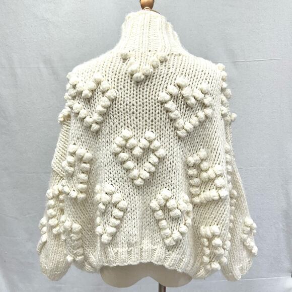 Chicwish Knit Your Love heart pom pom slouchy turtleneck sweater size S/M - Picture 10 of 15